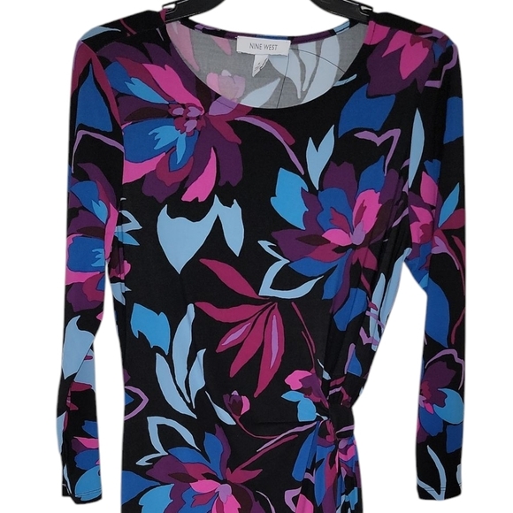 Nine West size 8 multi color ruched sheath dress with 3/4 sleeves NWT - Picture 4 of 6